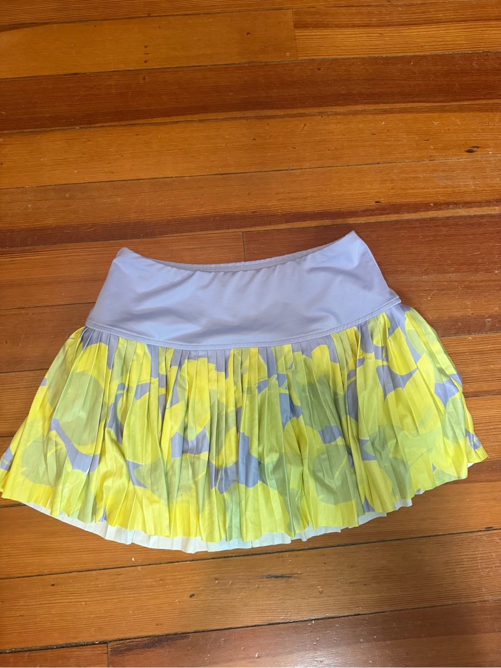 Inphorm Yellow & Lavender Pleated Circle Skirt with Lavender Waistband
